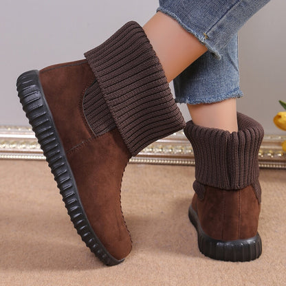 Flat Ankle Boots With Reversible Knitted Design Winter Snow Boot For Women