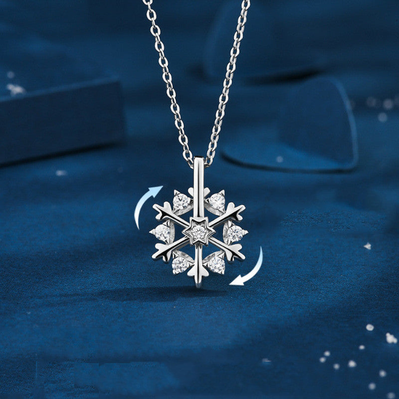 Women 925 Silver Snowflake Necklace Luxury Niche Design Shiny Rhinestone Jewelry Christmas Gift